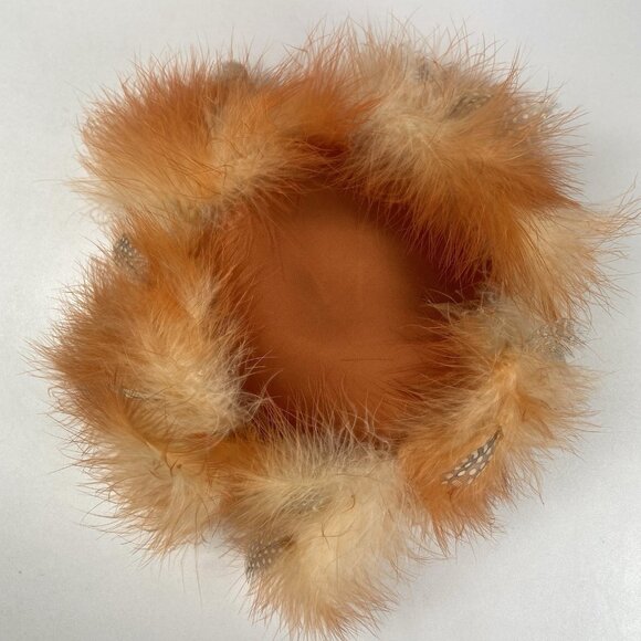 Vtg 1950s Schiaparelli Paris Satin & Feathers Cocktail Hat Size 22 Orange main image 10
